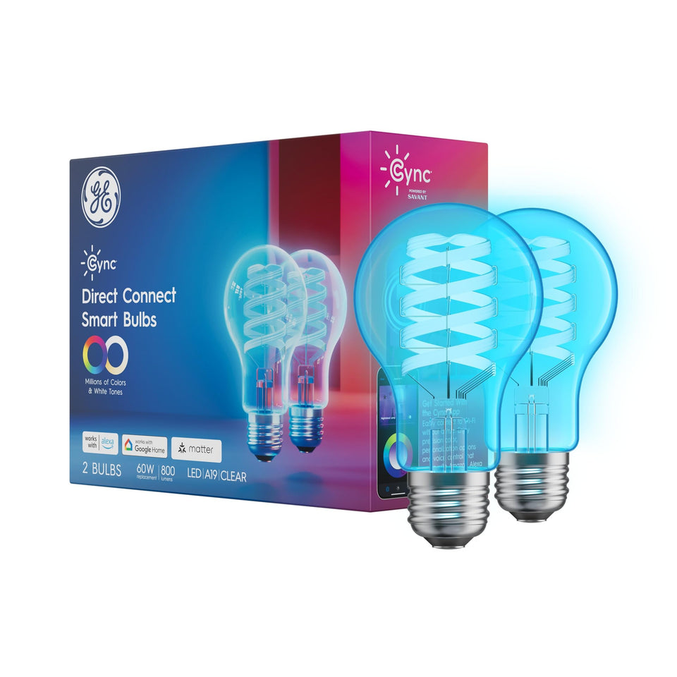 Cync GE A19 Direct Connect color-changing bulb for mood lighting.