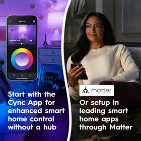 Cync GE A19 hub-free bulbs connect via 2.4 GHz WiFi through the app.