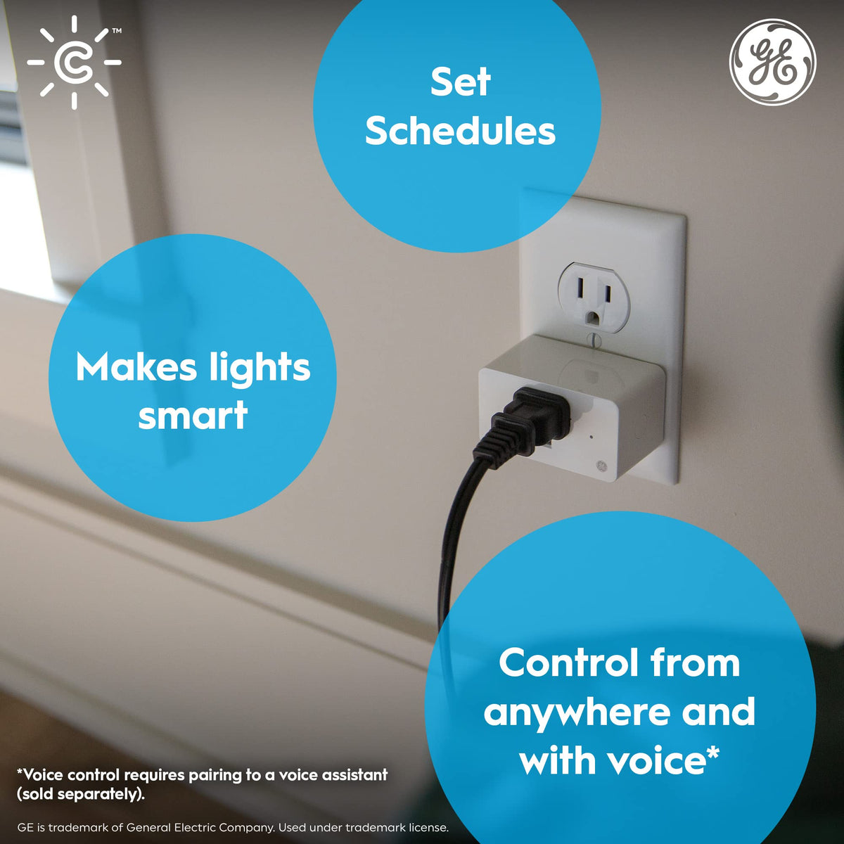 Cync indoor smart plug Alexa and Google Home integration for seamless smart routines.