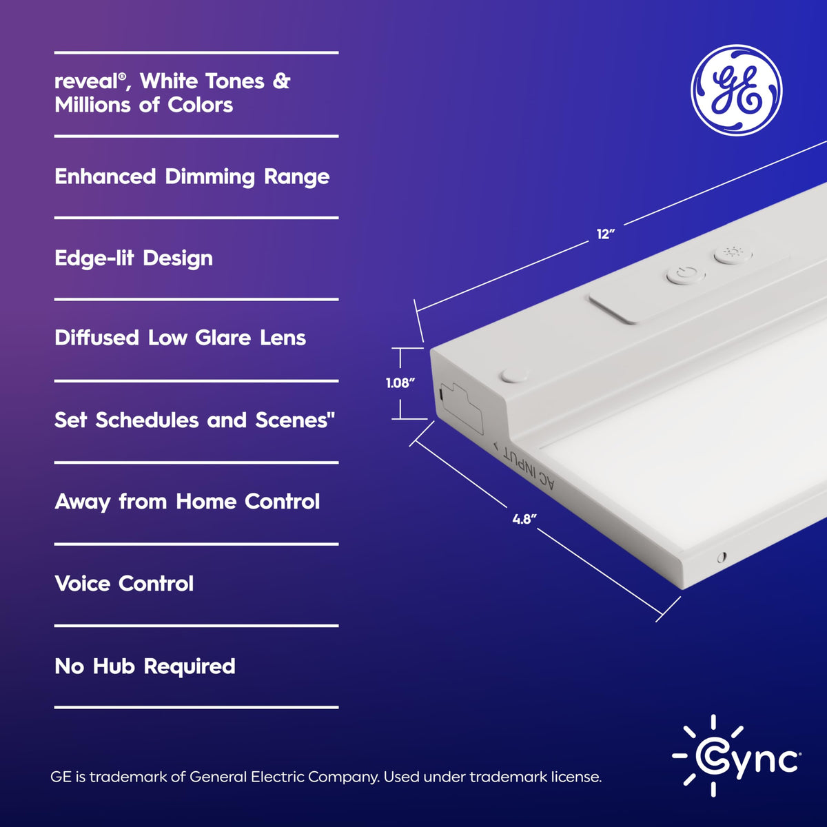 Cync Reveal HD+ 12-inch bar emits tunable white task lighting for cooking and work