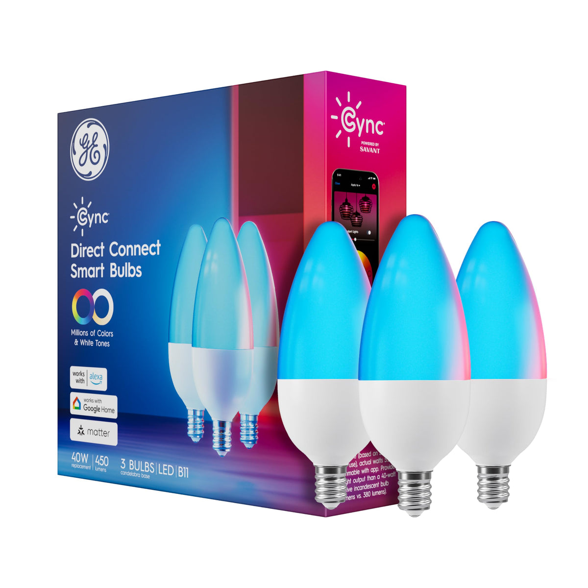 Cync color-changing bulb in dining room sets vibrant mood for meals and gatherings.