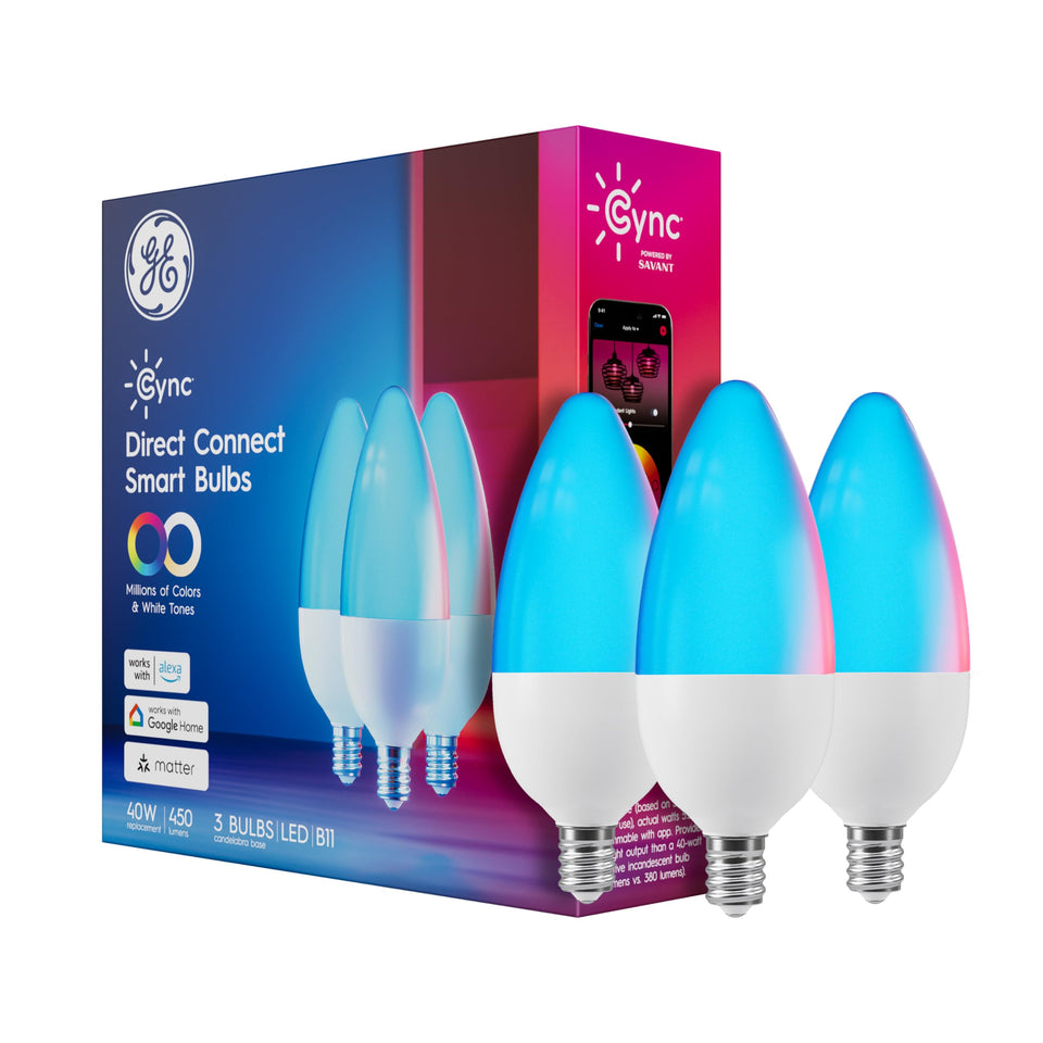 Cync color-changing bulb in dining room sets vibrant mood for meals and gatherings.
