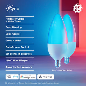 Cync smart bulb in living room creates party-ready lighting with millions of colors.