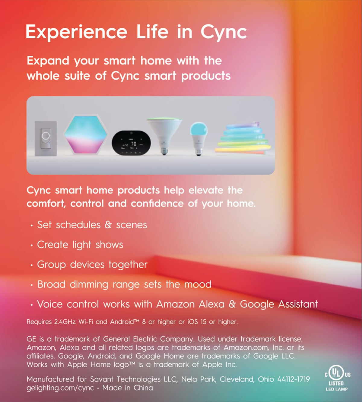 Cync ST19 color-changing bulb demonstrates adjustable ambience for any mood.