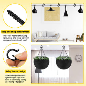 Cyrico black heavy-duty ceiling hooks with anti-rust finish for outdoor or indoor use.