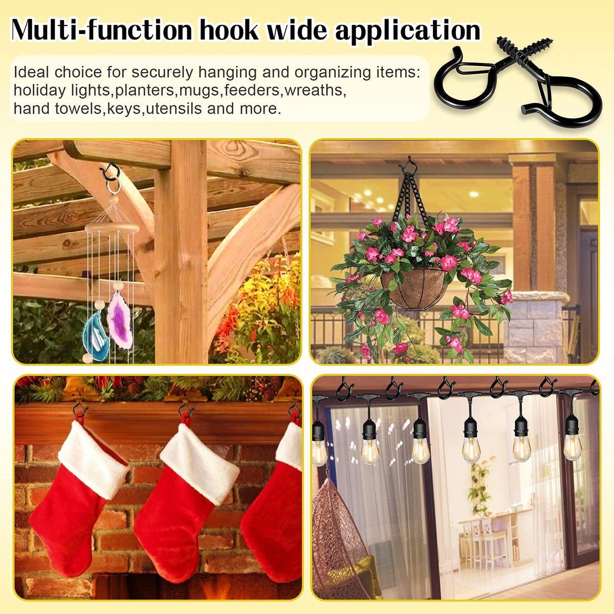 Cyrico heavy-duty Q hanger hook for wood installation and wind chime hanging.