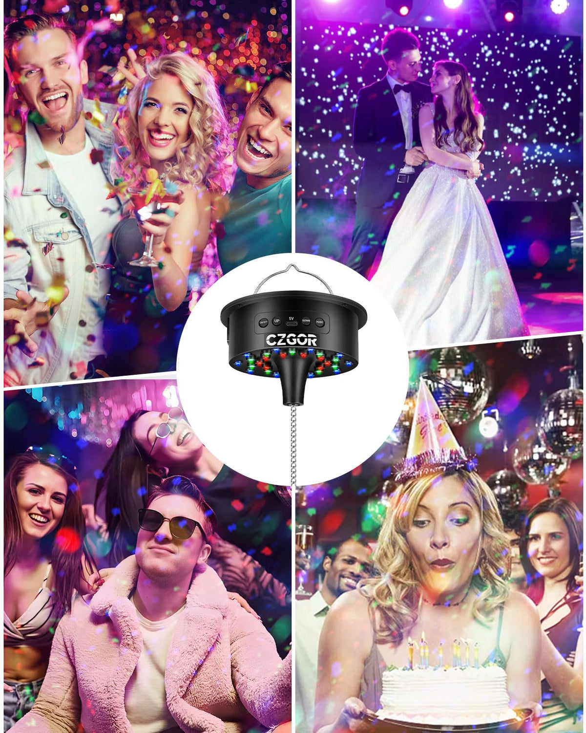 Czgor works with 4-16 inch mirror balls to transform venues.