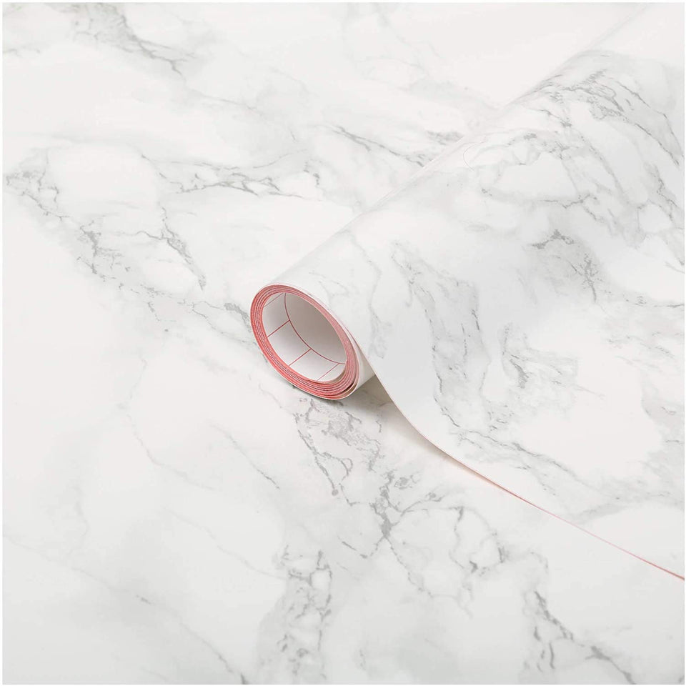 d-c-fix Marble Grey self-adhesive film for cabinets; easy to apply and water resistant.