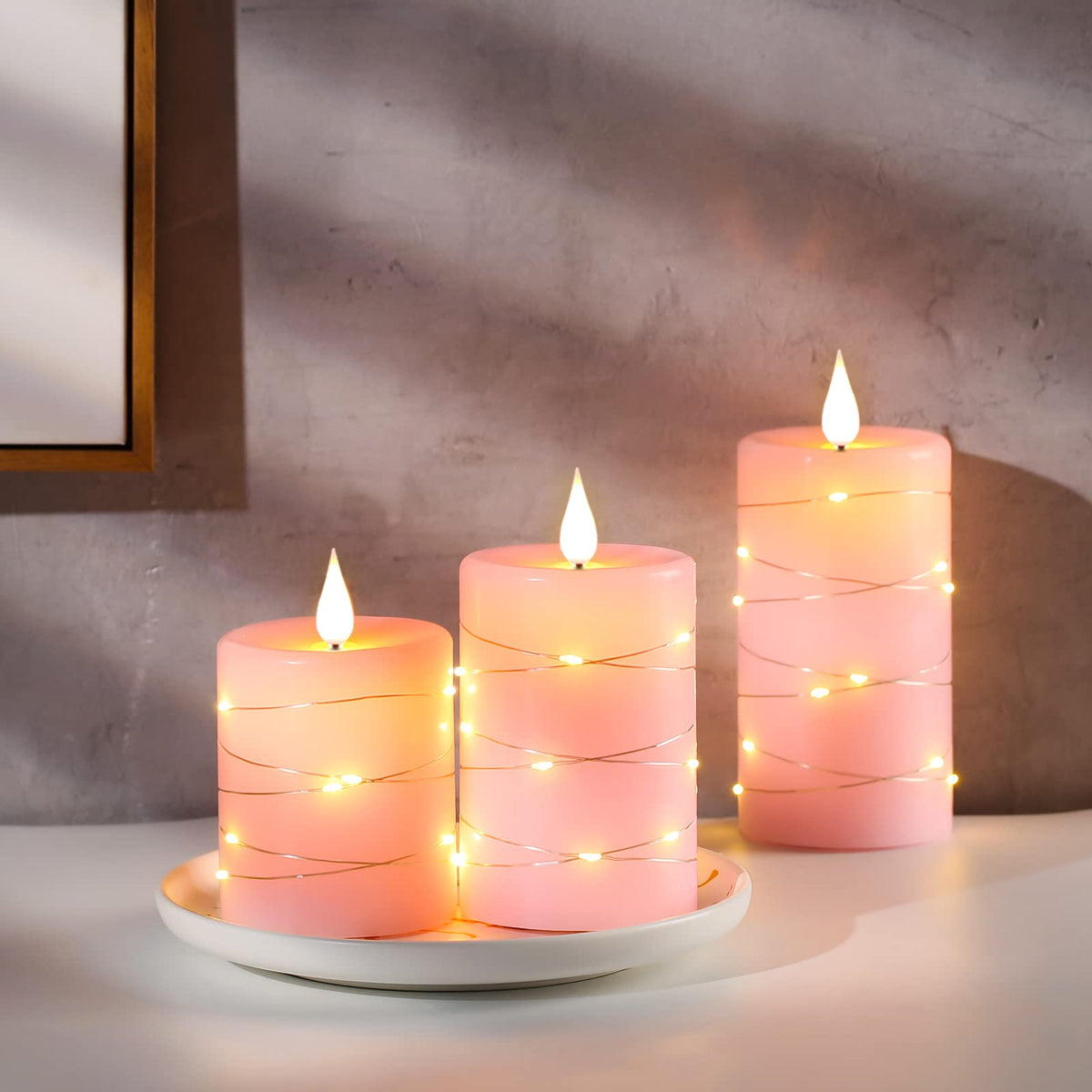 Da by pink flameless candles with a swaying 3D wick flame