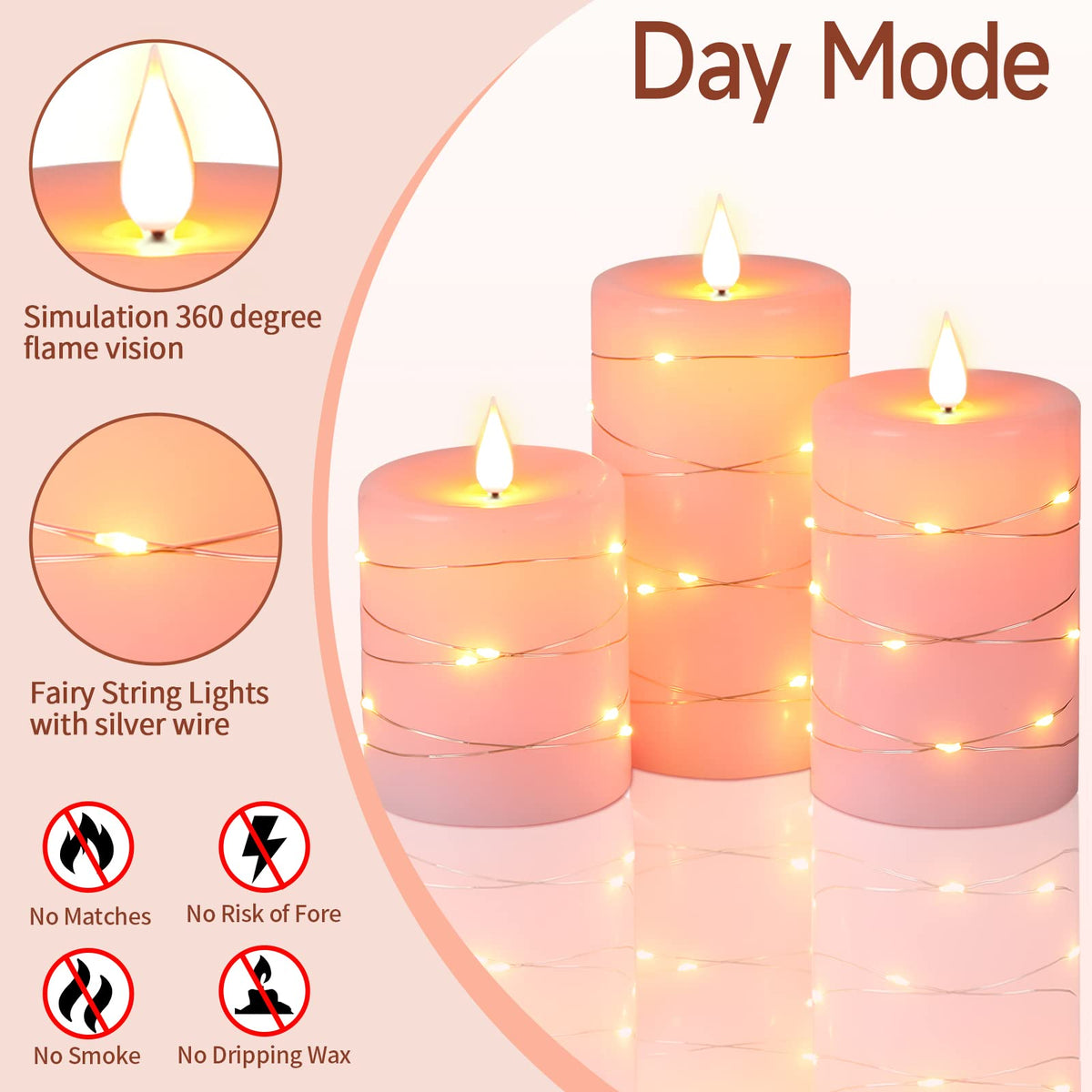 Da by pink flameless candles show realistic wax texture and glow