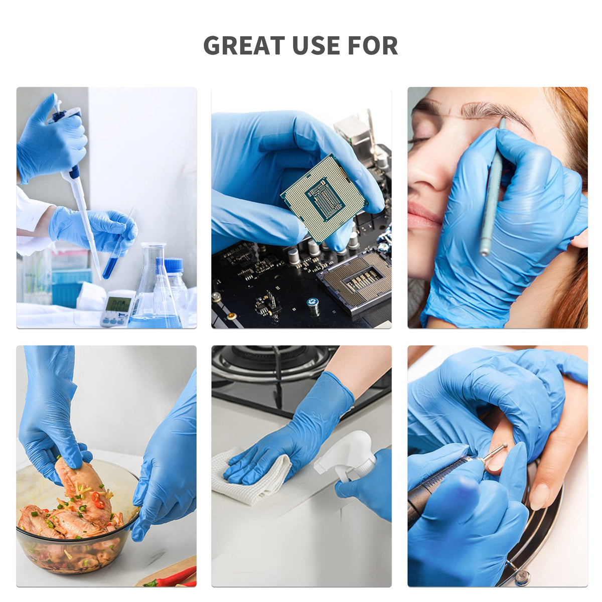 Daddy's Choice blue nitrile gloves on hand showing comfortable fit and dexterous movement
