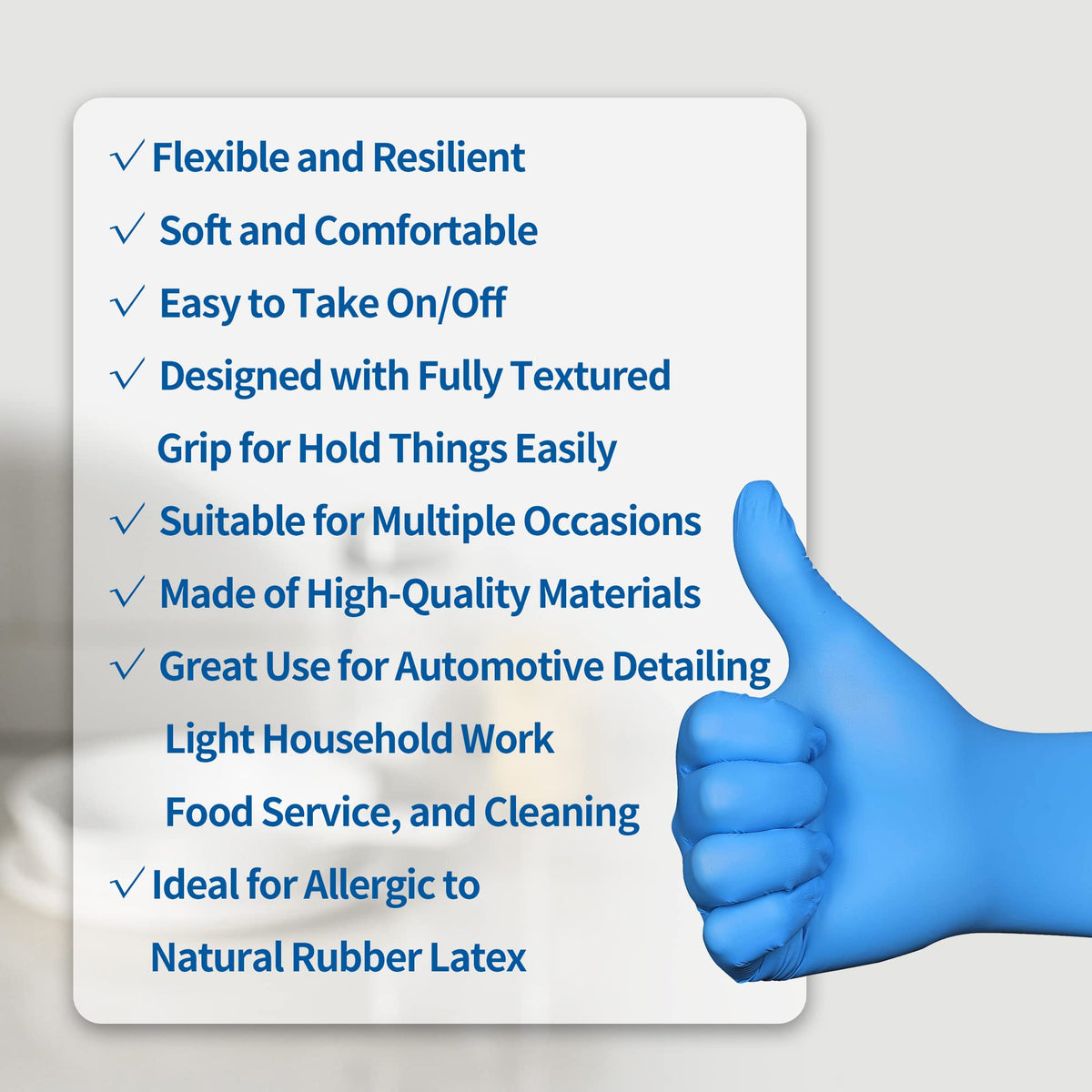Daddy's Choice no-latex blue nitrile gloves suitable for latex-sensitive environments.