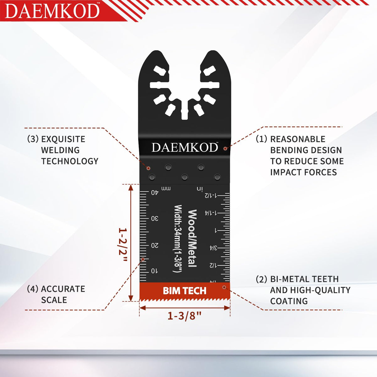 DAEMKOD blades show precise scale markings for accurate depth control.