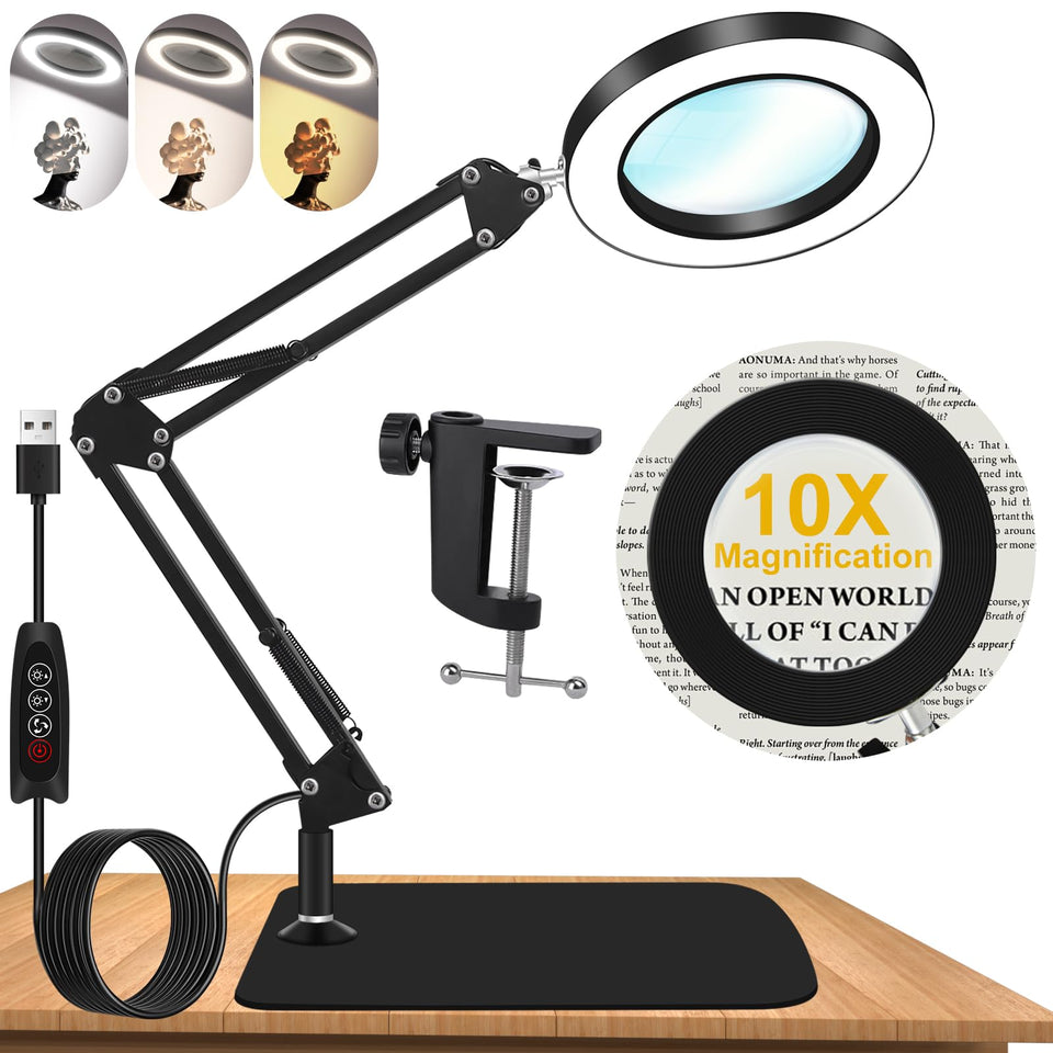 DAGIRT 10X magnifying glass with light base for stable close work.