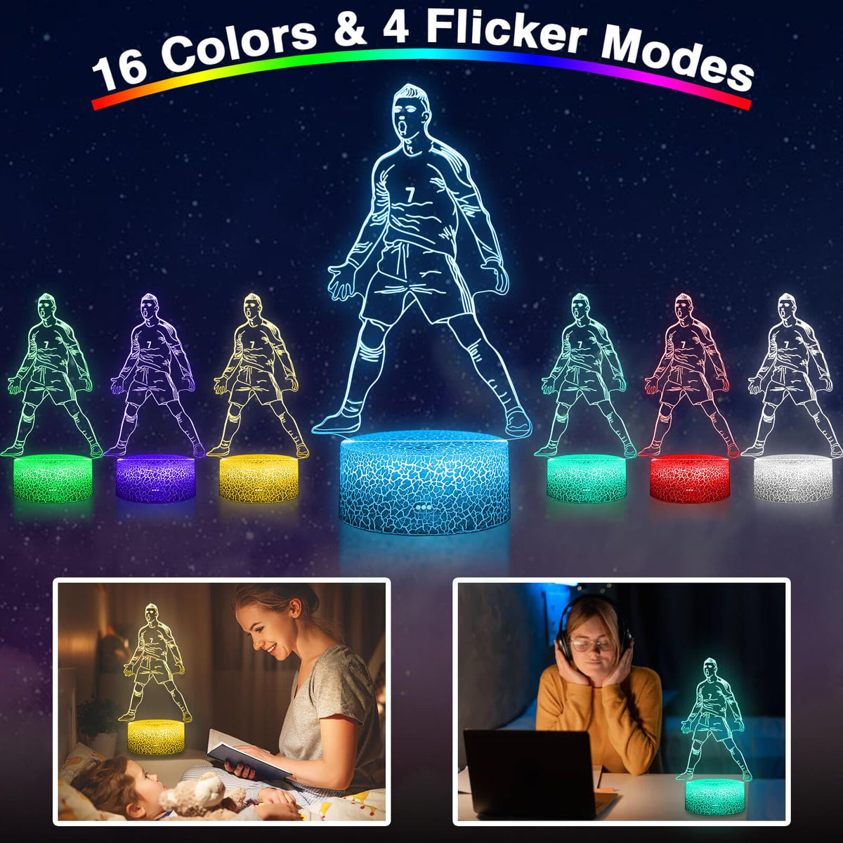 DAHEYMA Siuuuu Remote Color Options for 16 colors of mood lighting.