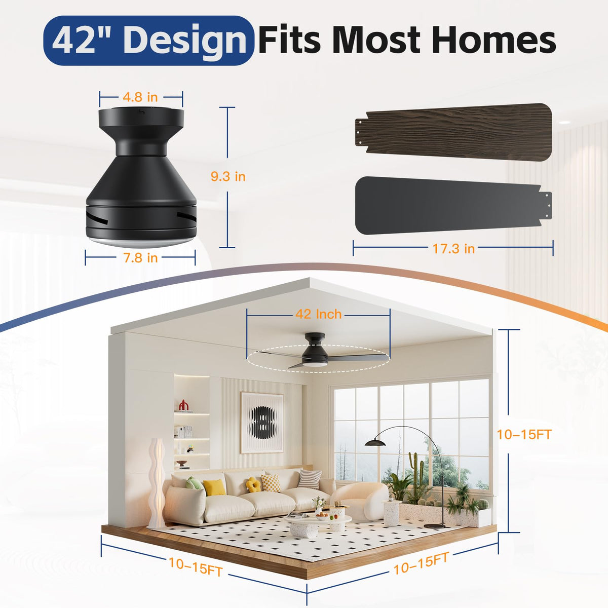 DAHUICFL DC reversible motor for year-round comfort in a lounge.