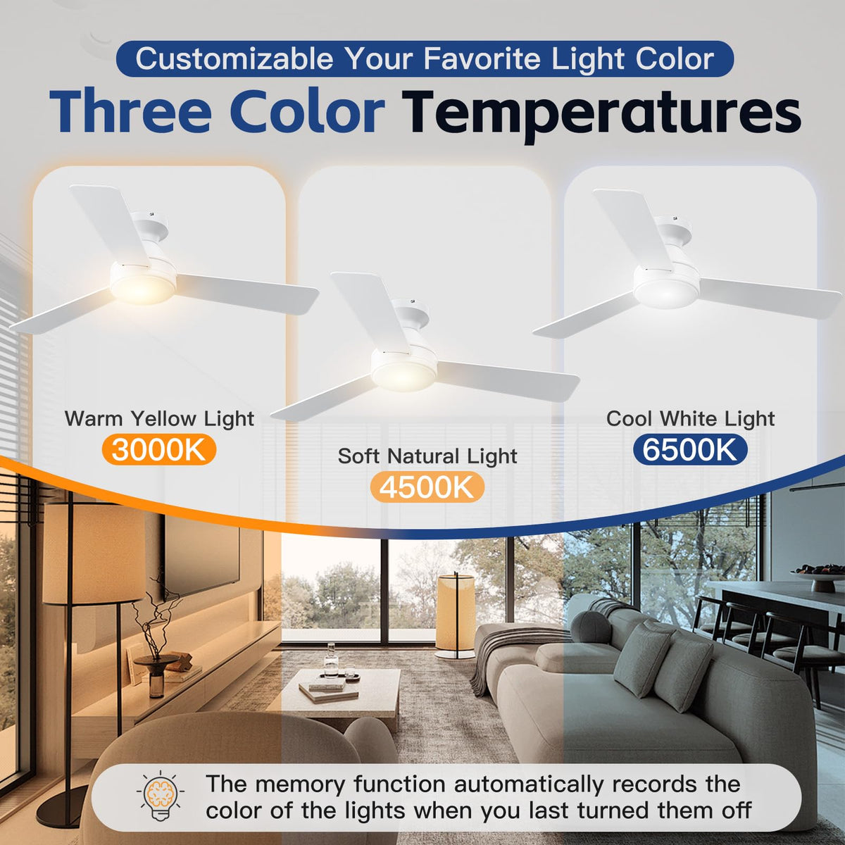 DAHUICFL 6-speed remote-operated fan in a living room providing quiet comfort.