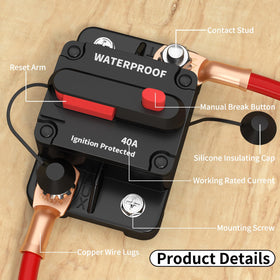 DaierTek 40A circuit breaker installed on boat for on-board protection.