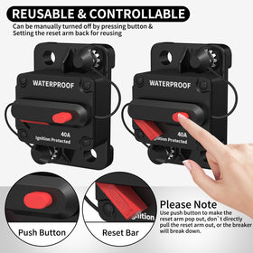 DaierTek 40A circuit breaker wiring setup demonstrating inline installation.