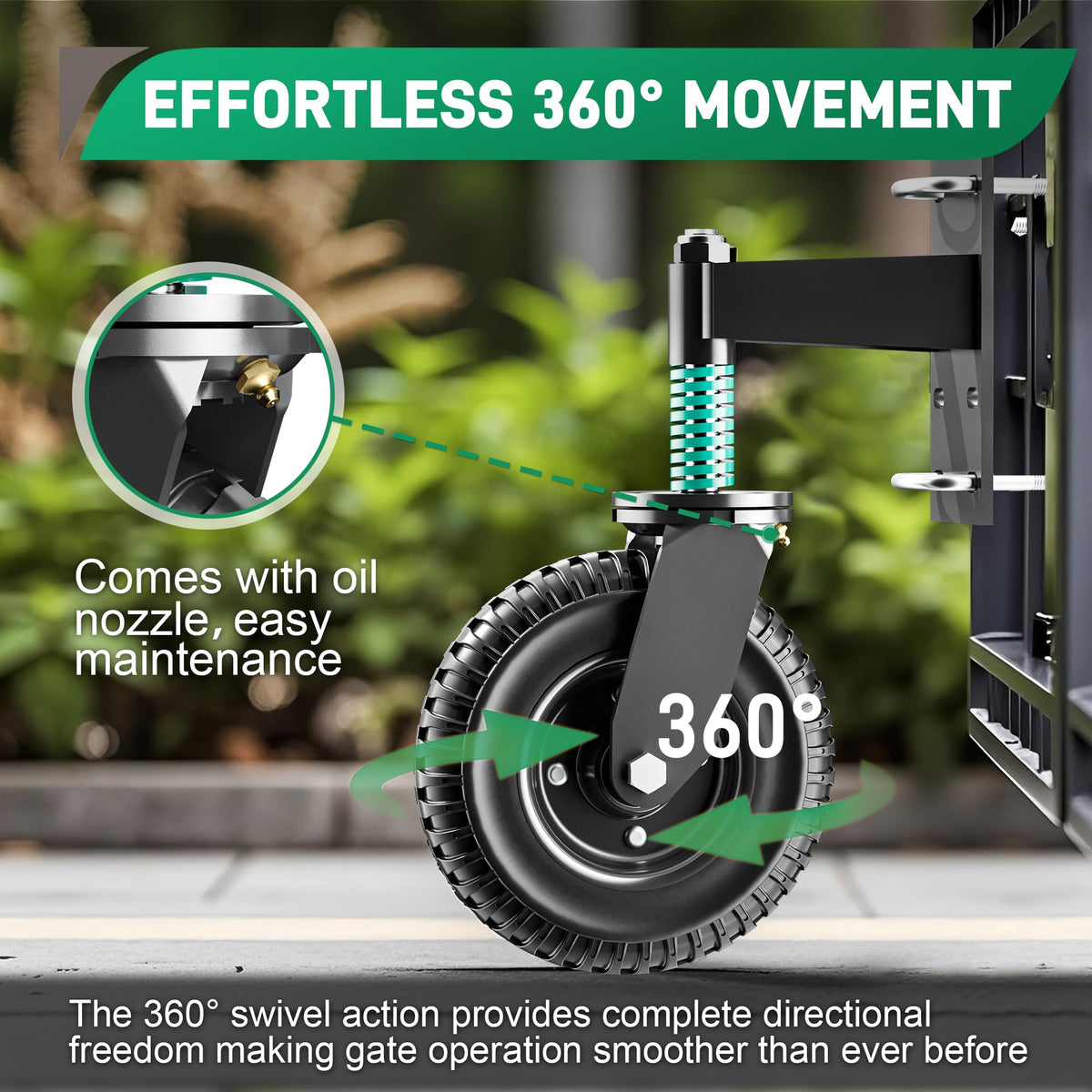 DAILYLIFE gate wheel supports 360-degree rotation for easy positioning