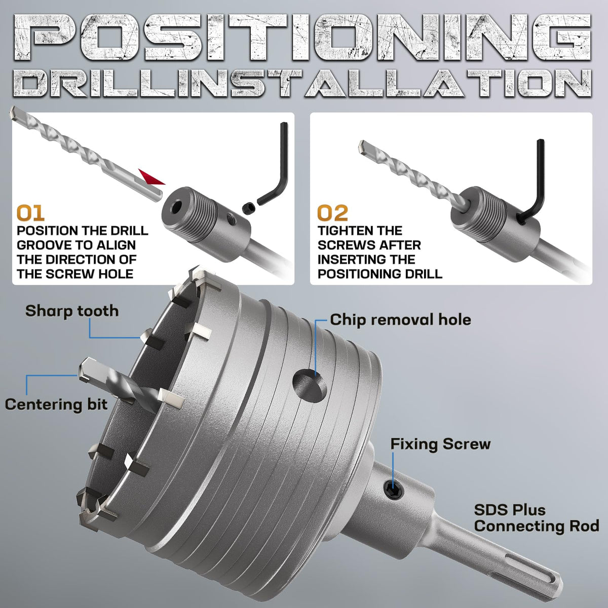 DAIMIT 110mm hole saw kit with SDS Max shank for heavy-duty drilling