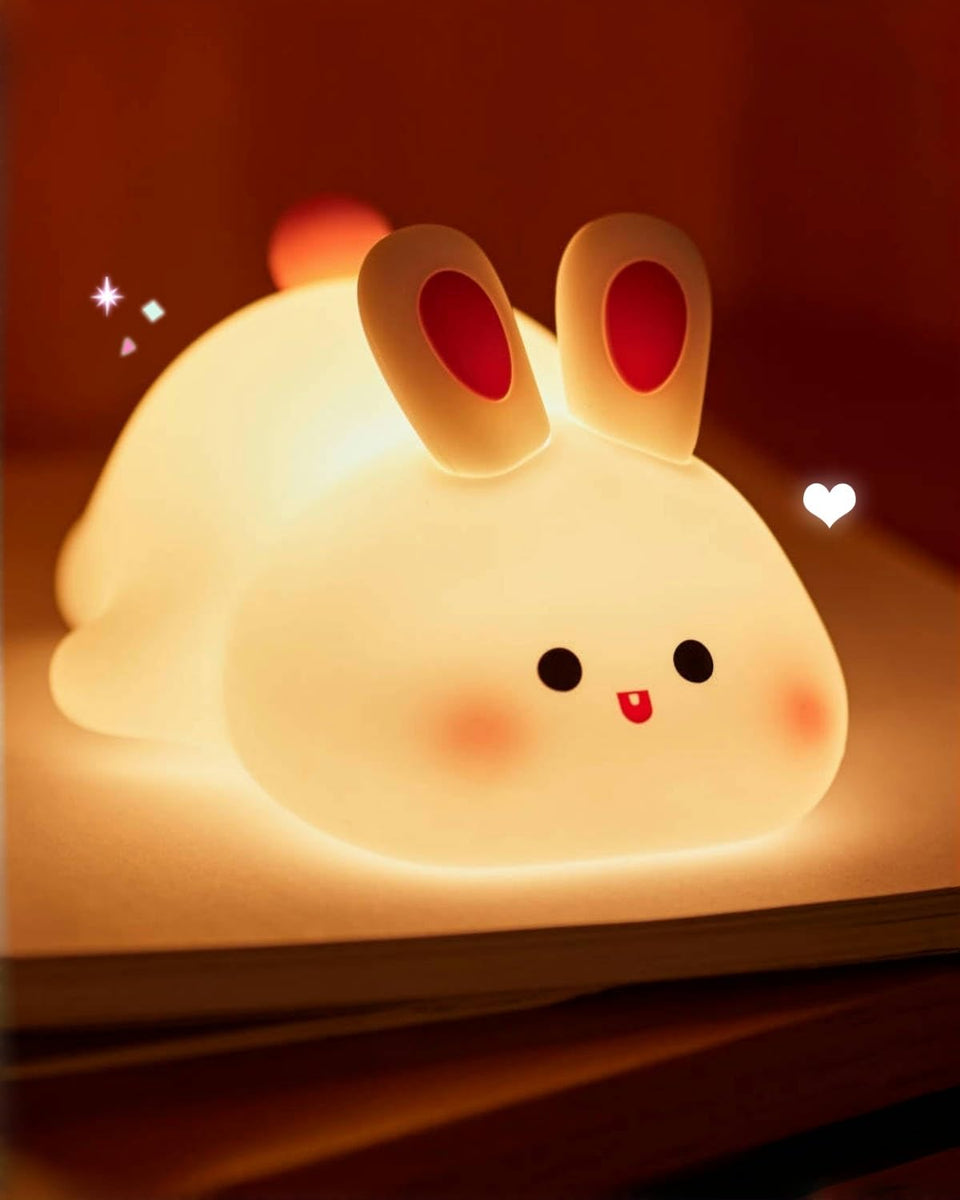 Daixinde big-face rabbit night light provides cozy bedtime glow.