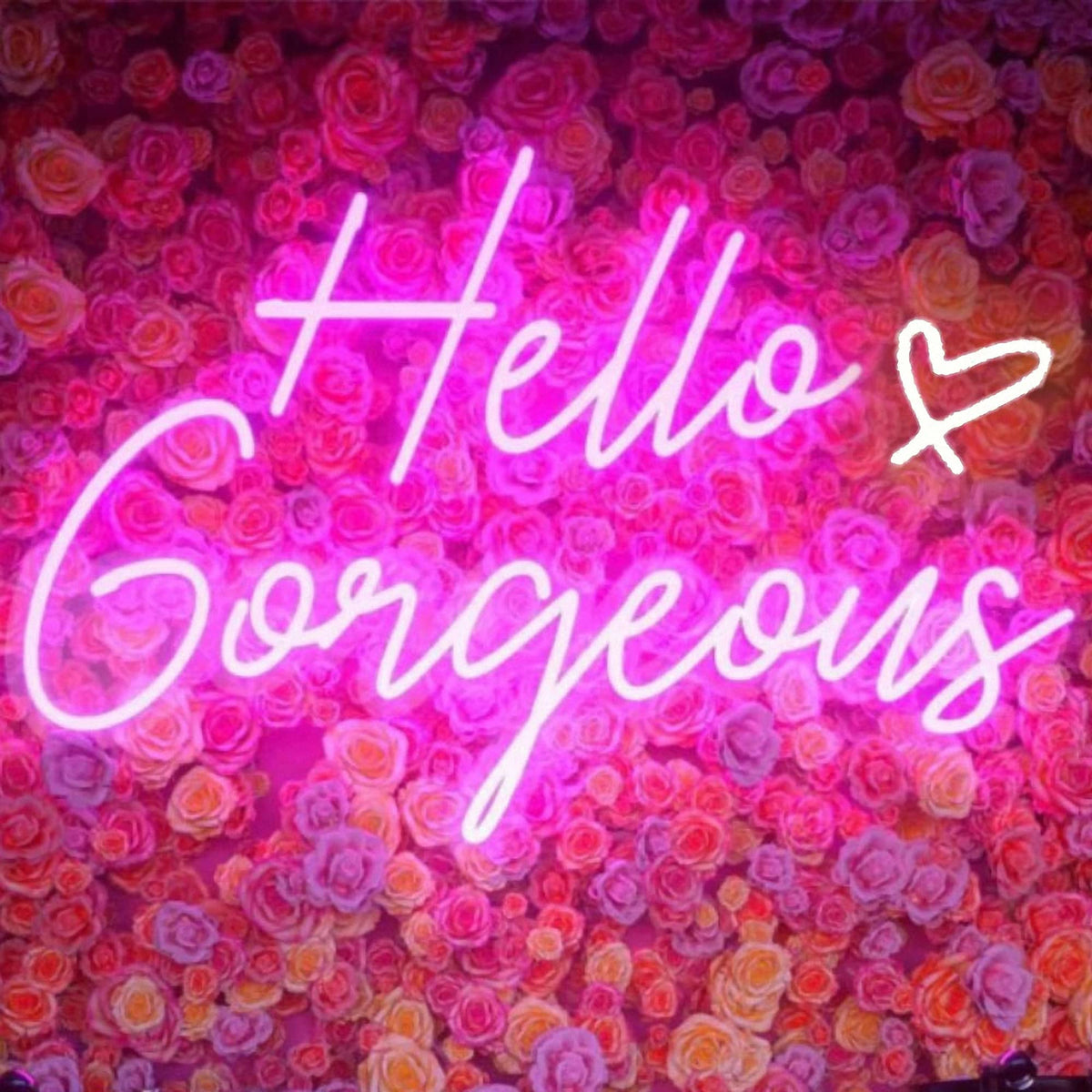 DAKABUKA Hello Gorgeous pink neon sign front view enhances photo-ready backdrop.