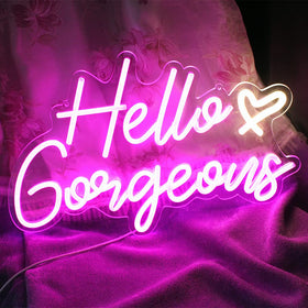 DAKABUKA Hello Gorgeous pink neon sign USB power cable for easy setup.