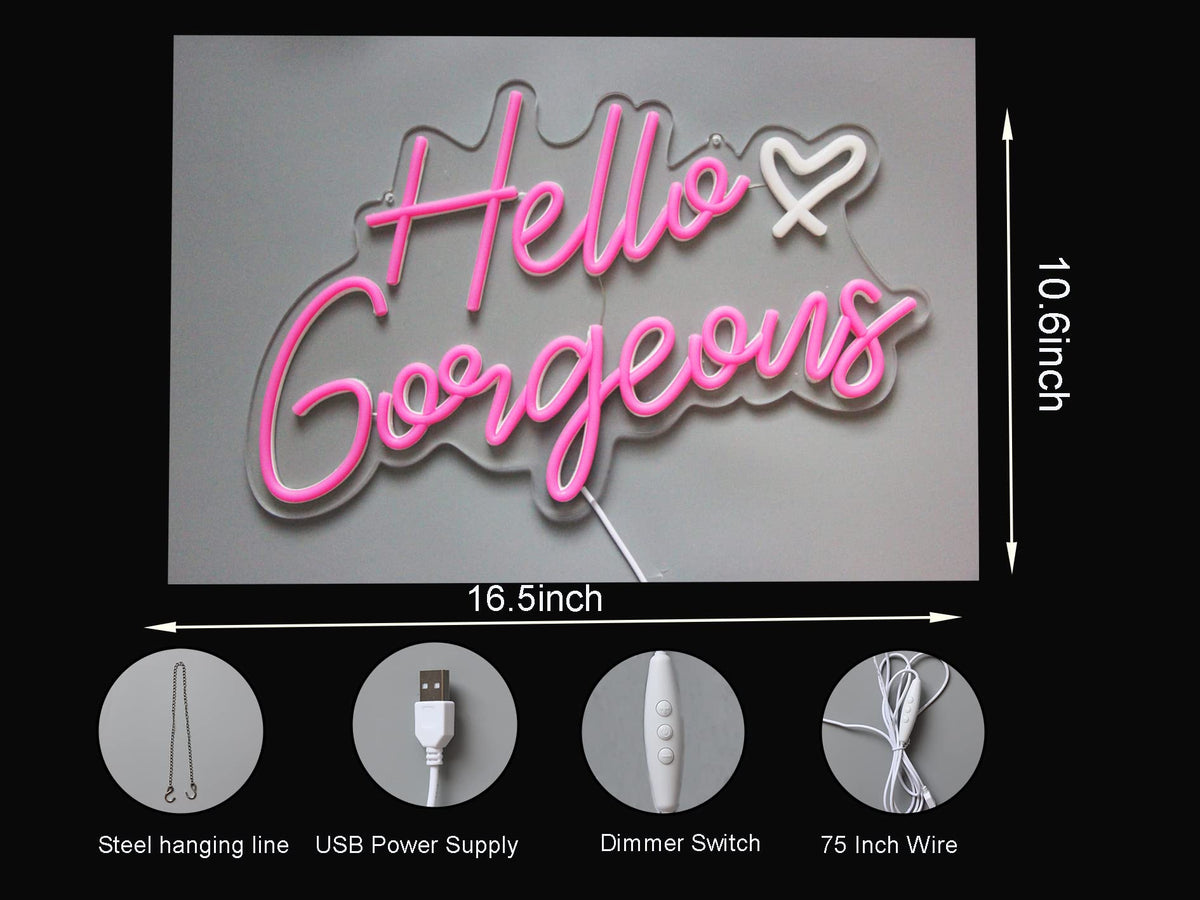 DAKABUKA Hello Gorgeous pink neon sign ideal for wedding and party decor.