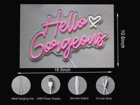 DAKABUKA Hello Gorgeous pink neon sign ideal for wedding and party decor.