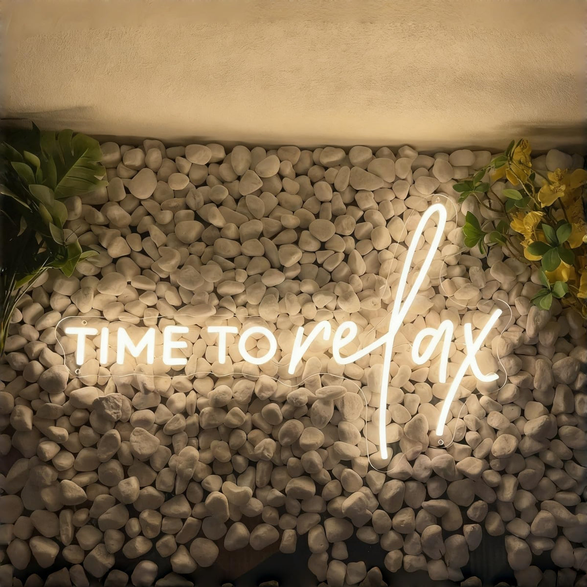 DAKABUKA Time To Relax neon sign with chain for secure wall mounting.