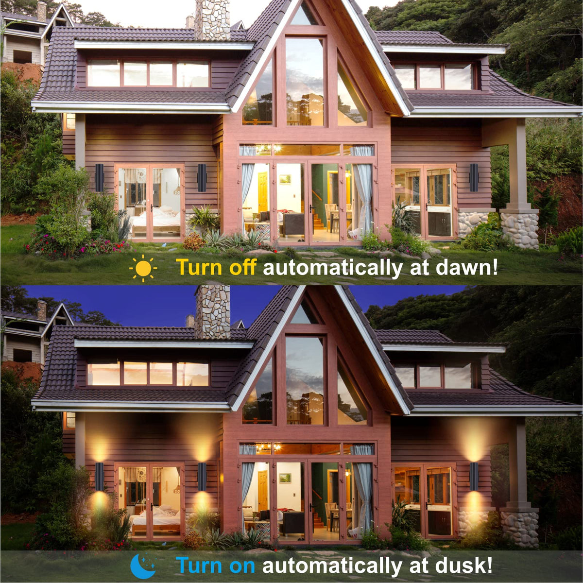 DAKAFUL Dusk-to-Dawn wall light side view reveals slim cylinder design