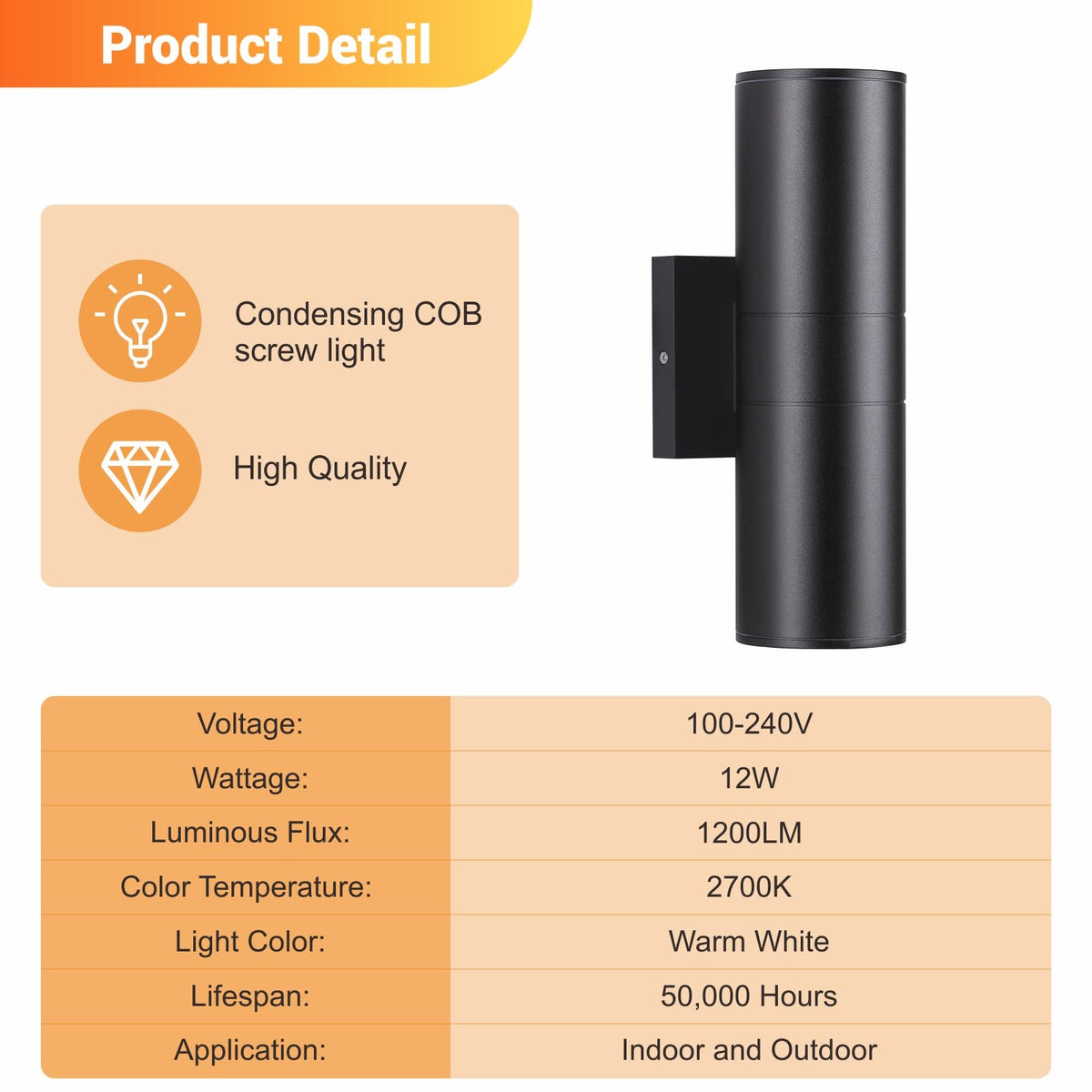 DAKAFUL easy-install cylinder light ideal for direct mounting.