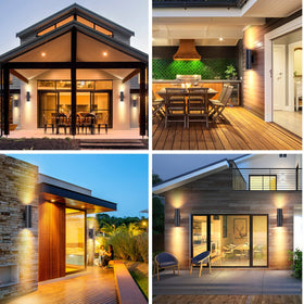 DAKAFUL matte black exterior wall light enhances curb appeal.