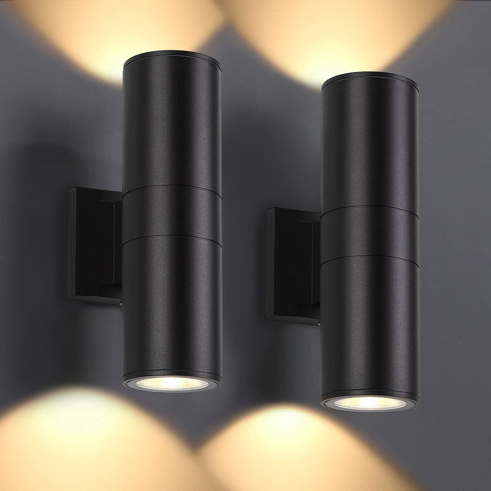 DAKAFUL 2-pack outdoor wall light, front view with integrated LED.
