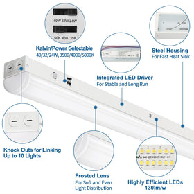 DAKASON flush-mount linkable fixture enabling end-to-end installation in a garage.
