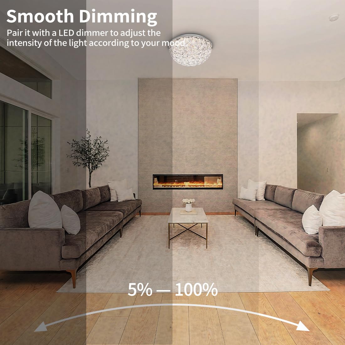 Dakason triac-dimmable LED demonstrates adjustable brightness for living spaces.