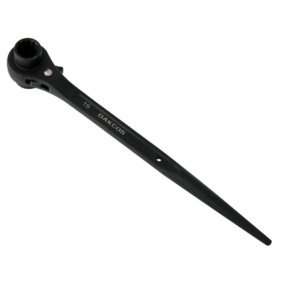 DAKCOS ratcheting podger wrench with 19-22mm heads for quick scaffold work.