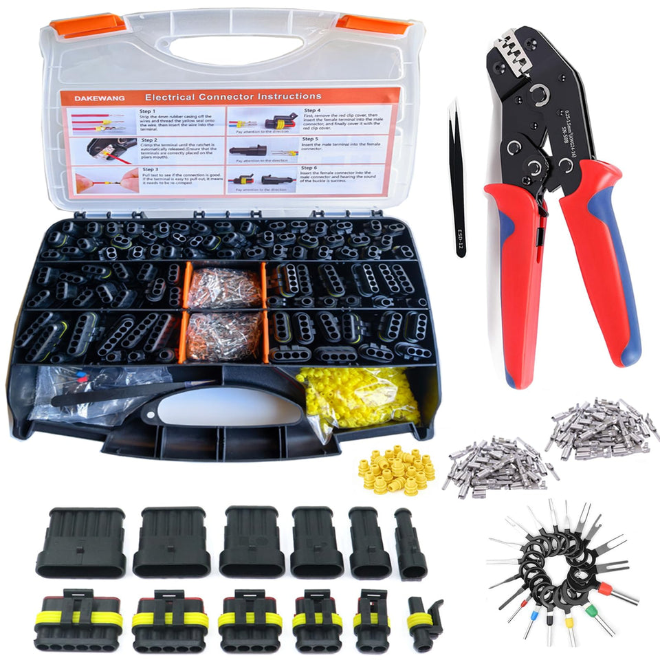 Dakewang weather pack kit front view highlights versatile automotive wiring for motorcycles, boats, and cars.