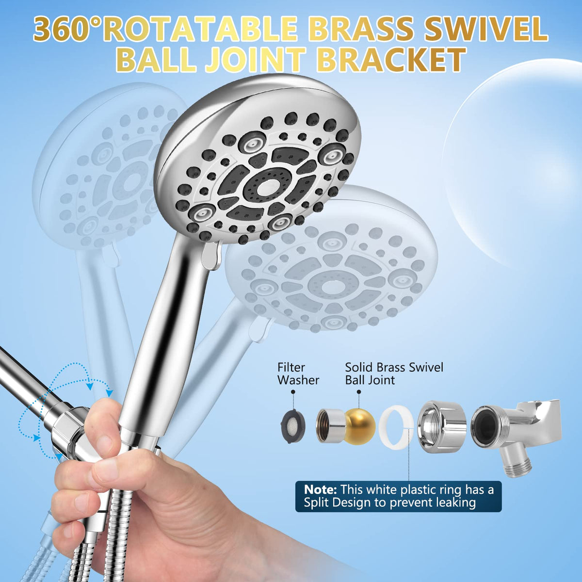 DAKINGS 60-inch stainless steel hose for flexible reach in the shower