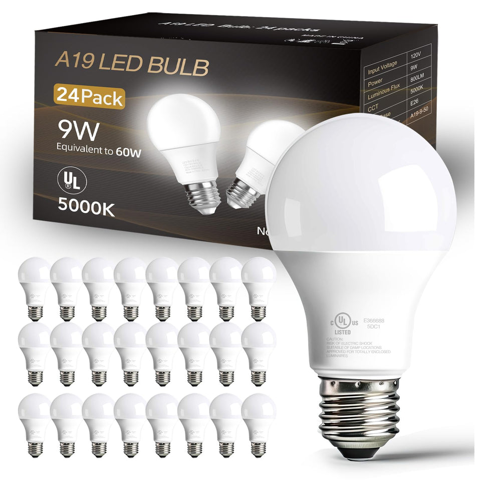 Dalattin 24-pack LED bulbs deliver daylight 5000K brightness for vibrant spaces and energy savings.