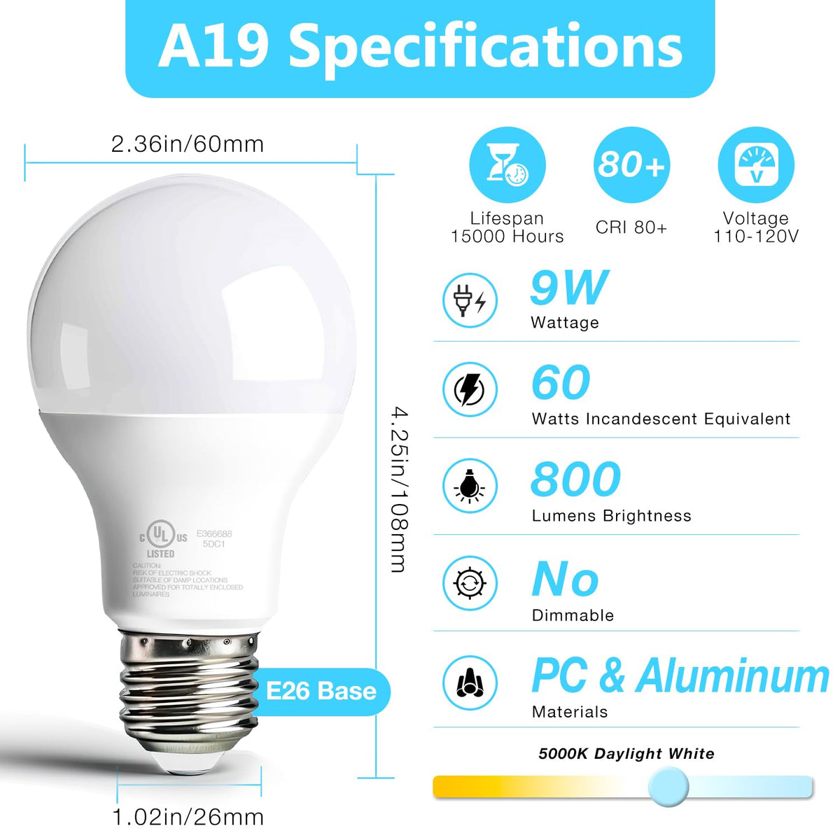 Dalattin 24-pack LED bulbs are UL listed for safety and reliability at 120V.