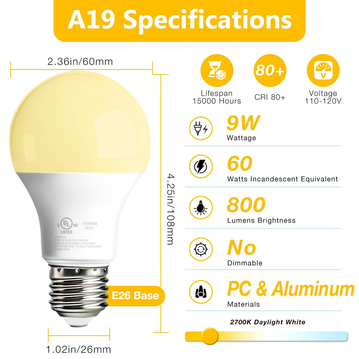 Dalattin 800 lumen 9W bulb for bright, efficient daily tasks.