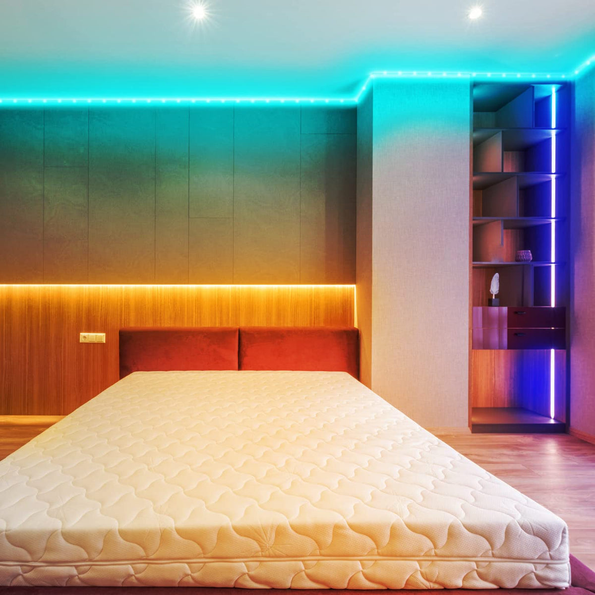Dalattin bedroom ambiance created with versatile color lighting.
