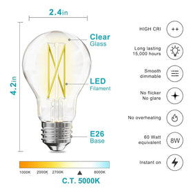 Dalattin 8W LED provides 800 lumens, a 60W-equivalent brightness for bright spaces.