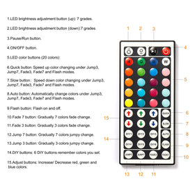 Dalattin 44-key remote for easy color and mode selection.