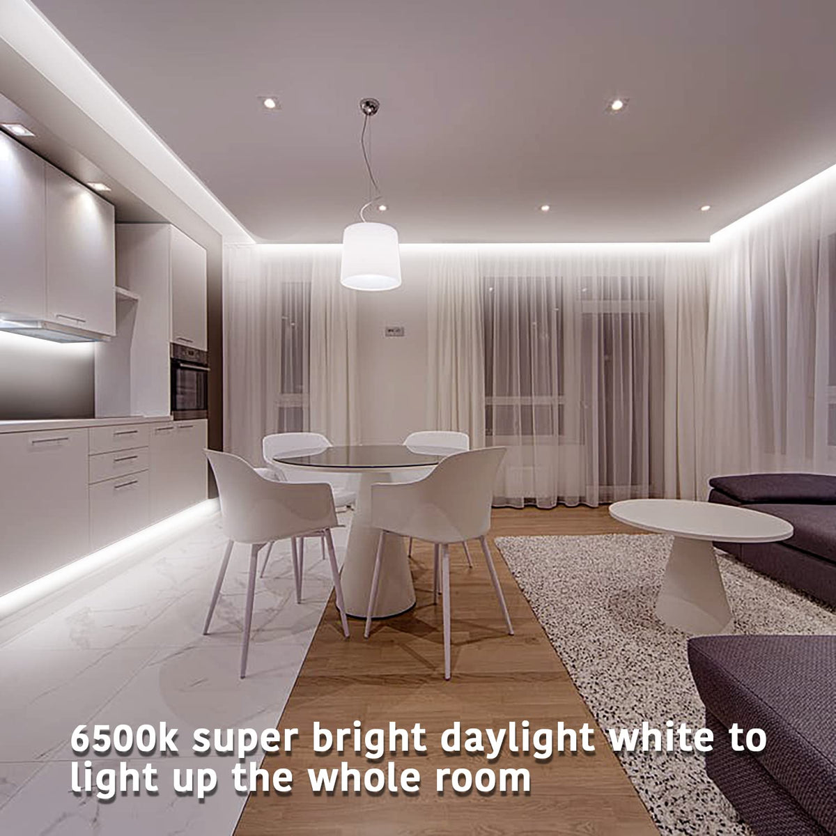 Dalattin under-cabinet LED strip brightening kitchen workspaces.