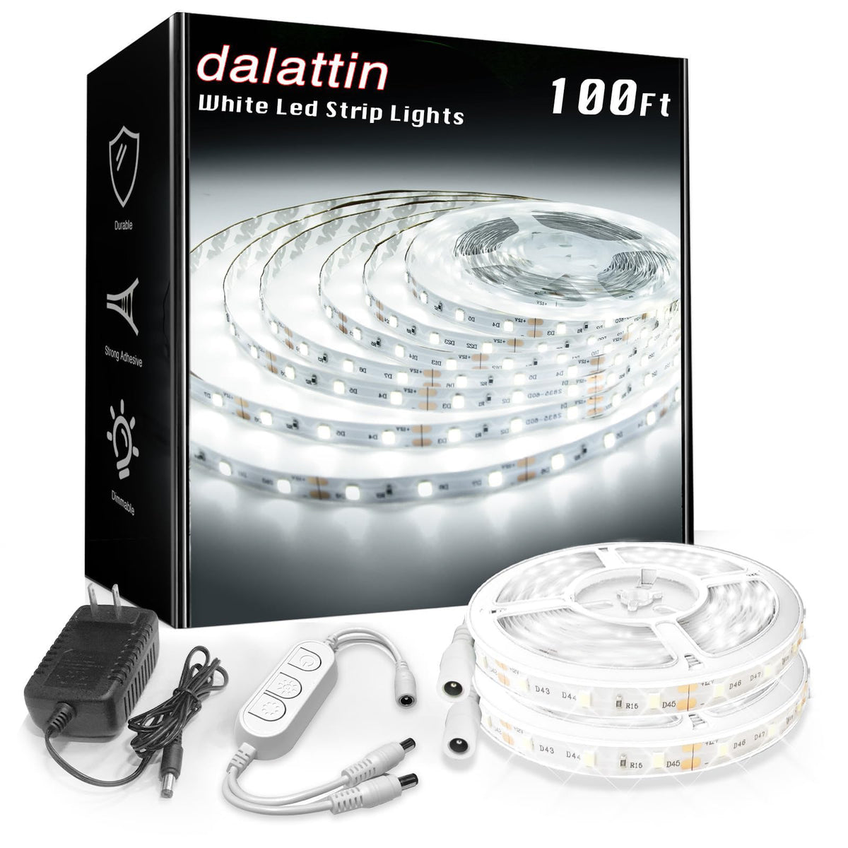 Dalattin white LED strip 100ft setup for bright, even room lighting.