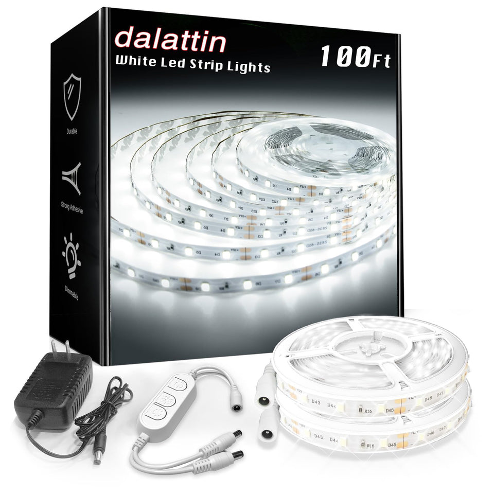 Dalattin white LED strip 100ft setup for bright, even room lighting.