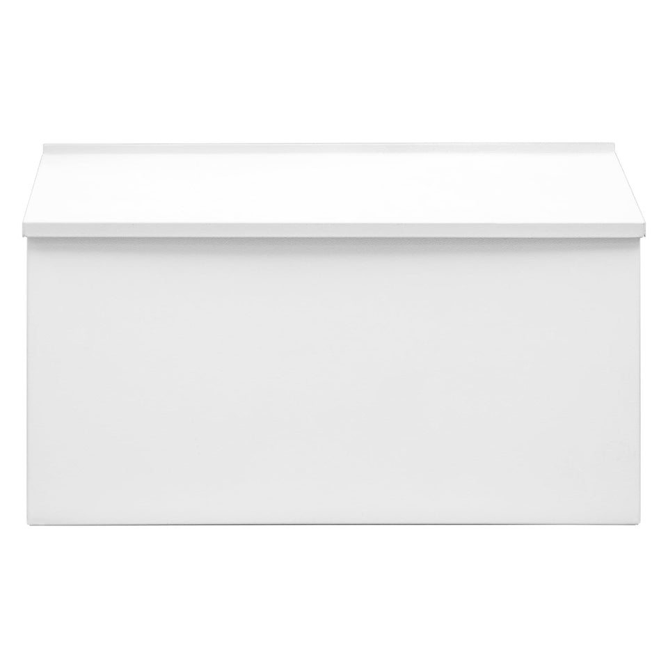 Dalmbox wall-mount mailbox front view in white, rust-proof steel for outdoor use.